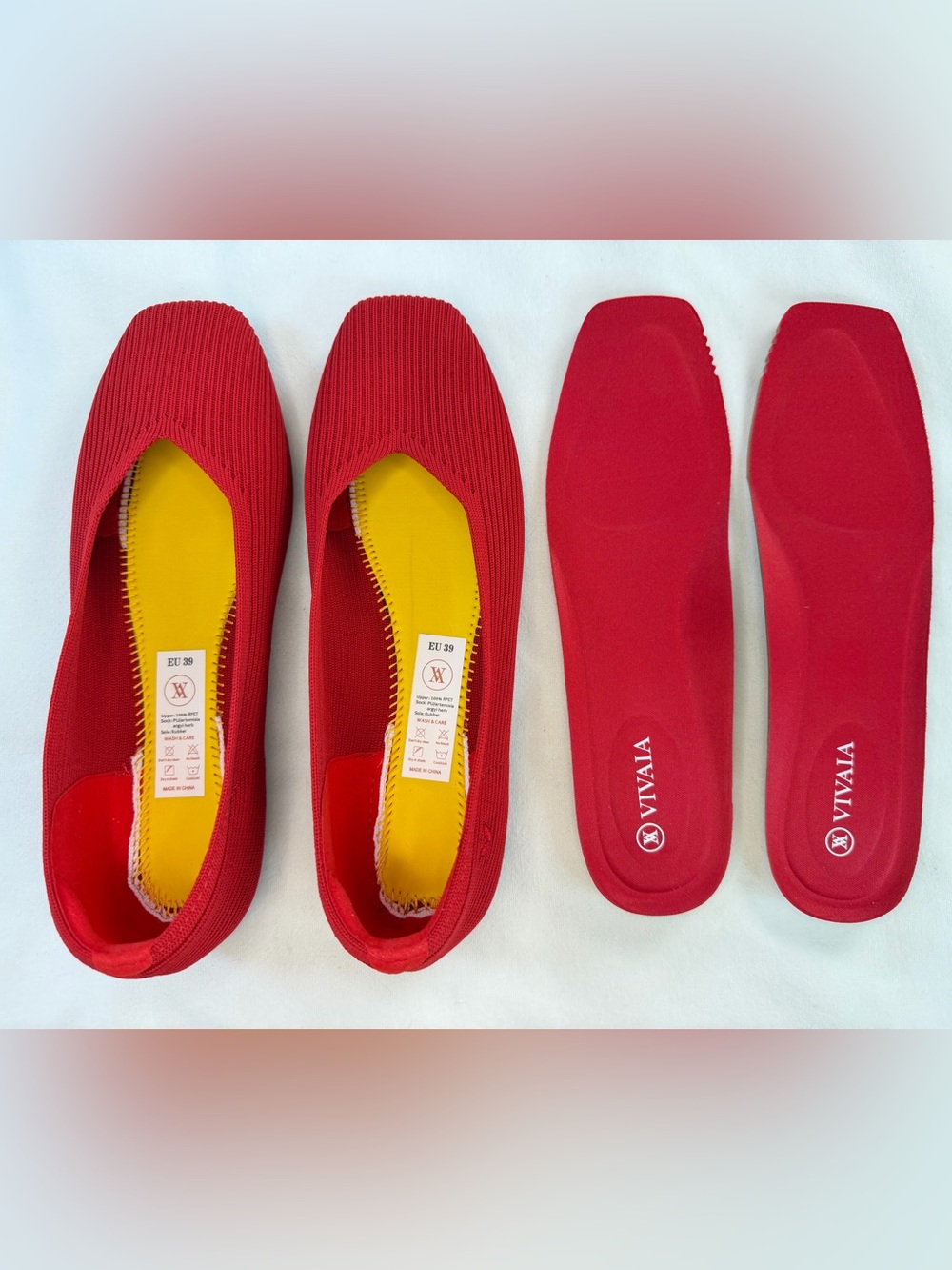 Vivaia Margot Red Square Toe Knit Comfort Flats Size 8 NWOB - Picture 5 of 7